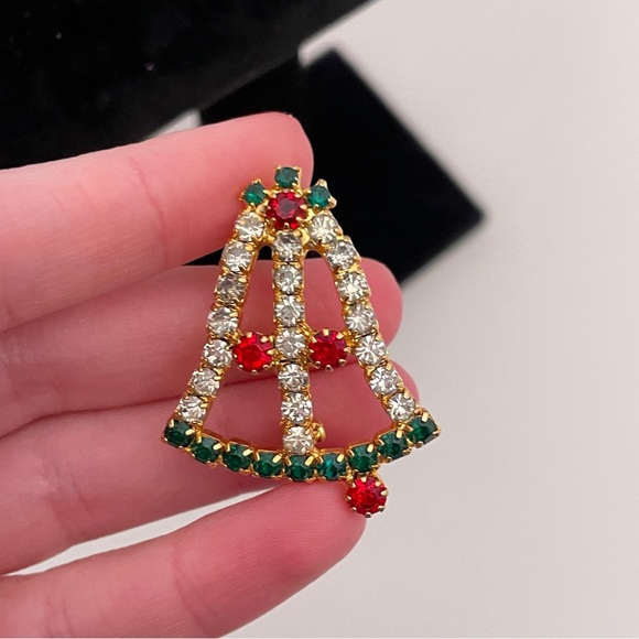 Vintage Rhinestone Christmas Holiday Winter Gifting Festive Bell Brooch / Pin - Picture 2 of 8